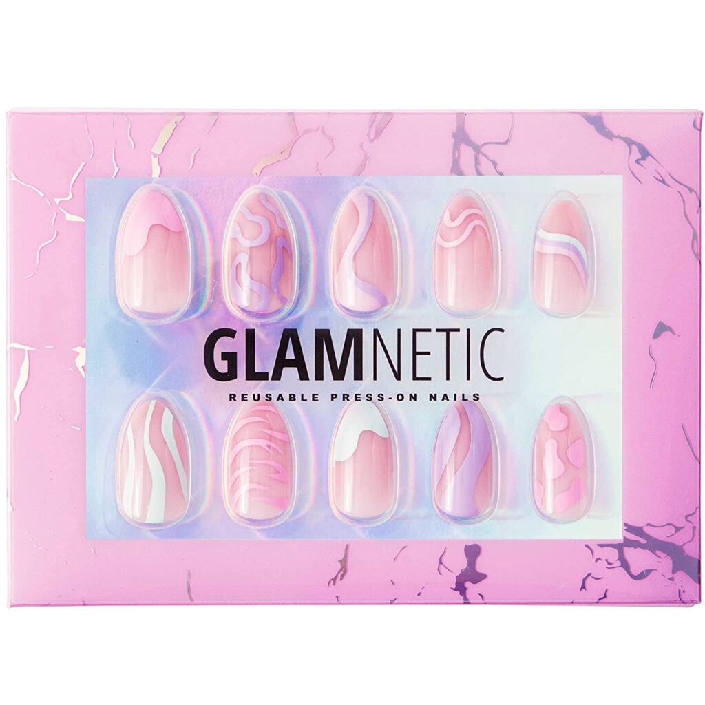 Glamnetic Press On Nails - Wild Card | Opaque UV Finish Short Pointed Almond Shape, Reusable Pastel Nails in 12 Sizes - 24 Nail Kit with Glue