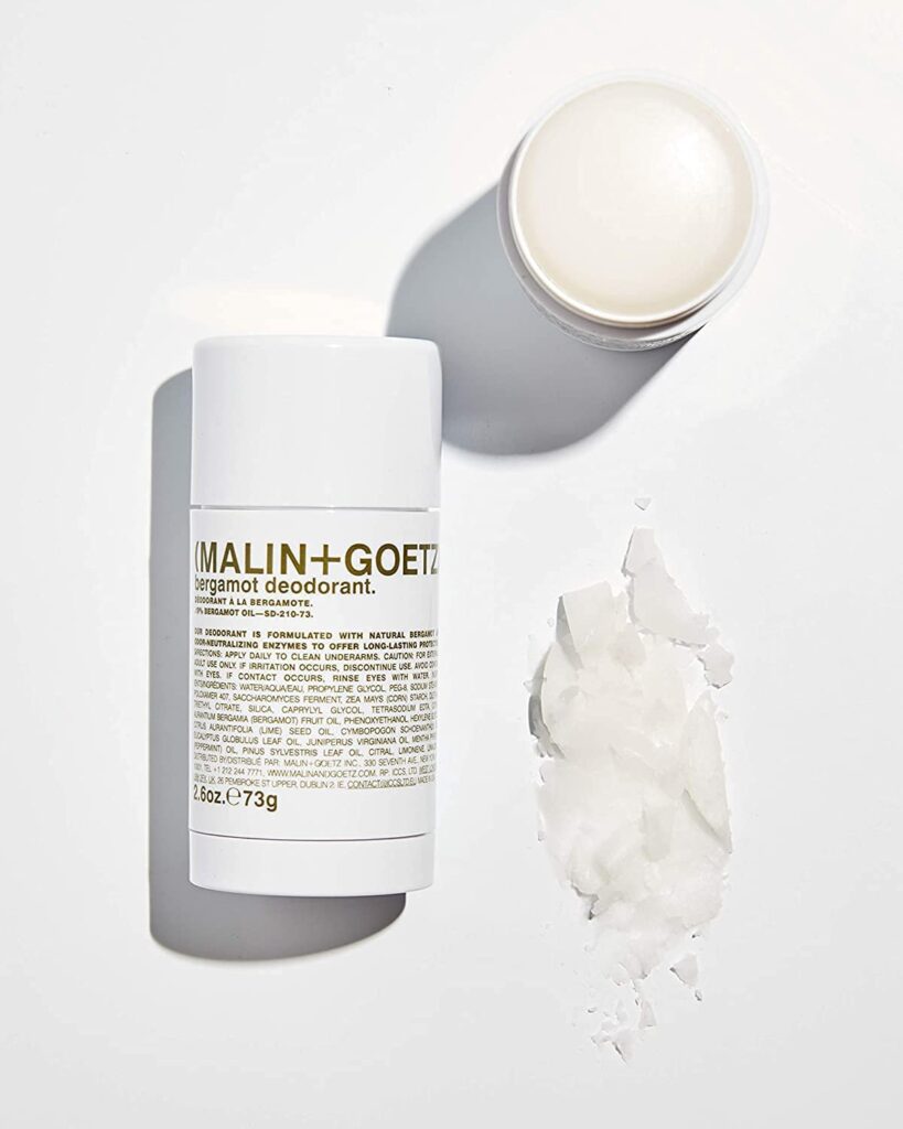 Malin + Goetz Eucalyptus, Bergamot, and Botanical Deodorant, with natural ingredients, effective odor and sweat protection, all skin types, no residue or stains, no aluminum, alcohol