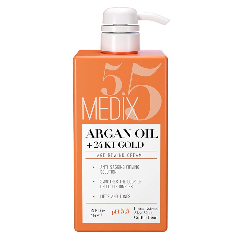 Medix 5.5 Argan Oil Cream Skin Care Face & Body Moisturizer Lotion W/ 24kt Gold, Skin Firming Body Cream Reduces Look Of Wrinkles, Cellulite, Crepey Skin, & Age Spots For Women & Men