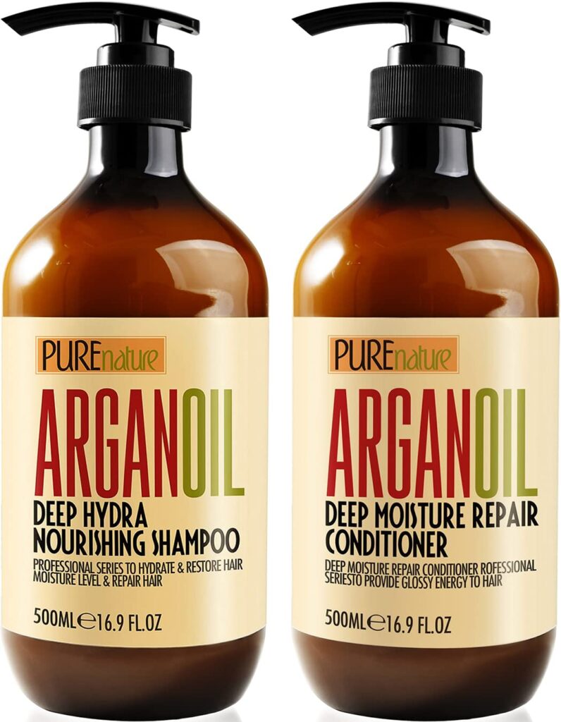 Moroccan Argan Oil Shampoo and Conditioner SLS Sulfate Free Set - Best Gift for Damaged, Dry, Curly or Frizzy Hair - Thickening for Fine / Thin Hair, Safe for Color and Keratin Treated Hair