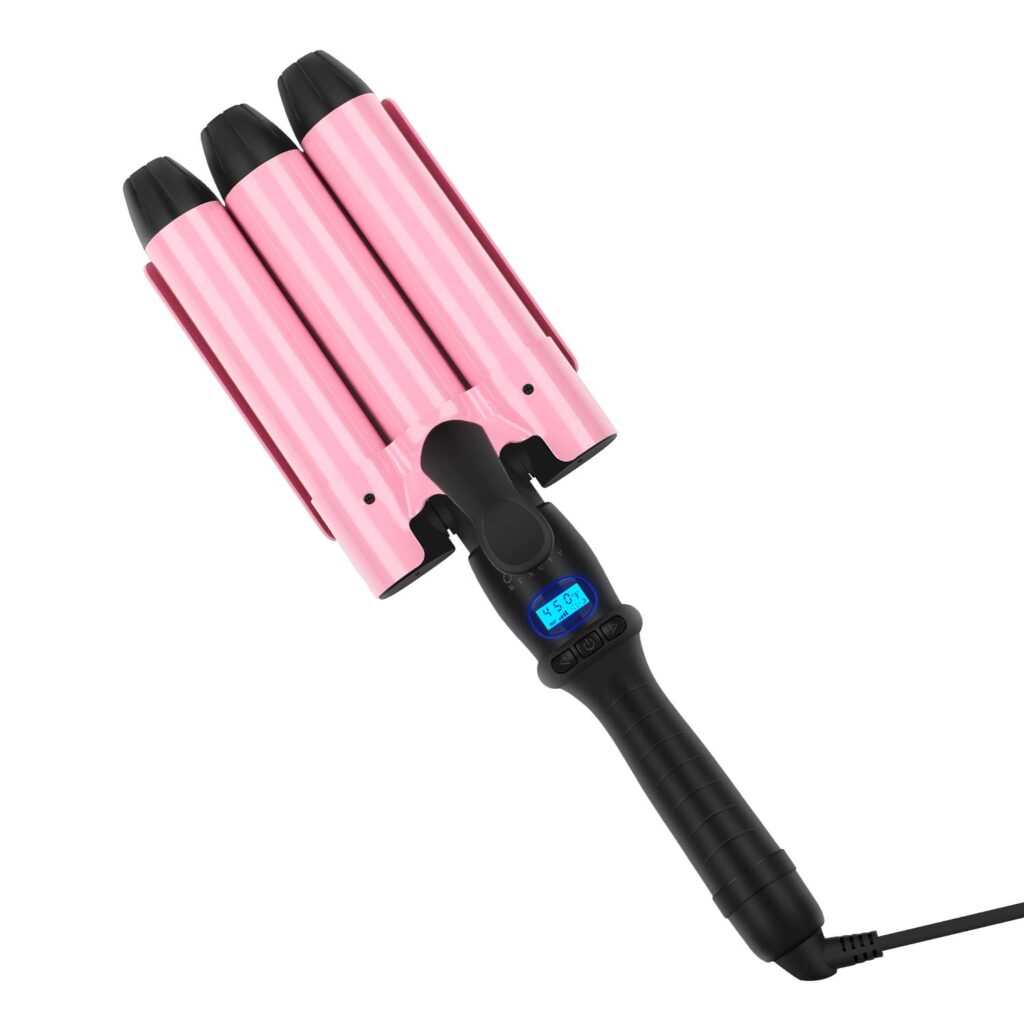Triple Ceramic Curling Iron, Aima Beauty Mermaid Big Wave 3 Barrel Wand with Adjustable Temperature, Portable Hair Waver Heats Up Quickly