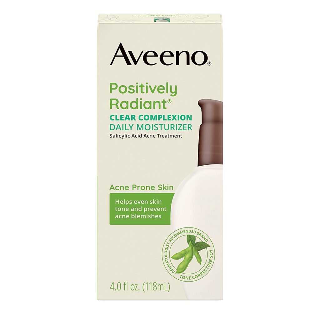 Aveeno Clear Complexion Salicylic Acid Acne-Fighting Daily Face Moisturizer for Breakout-Prone Skin & Uneven Tone, Total Soy Complex, Oil-Free, Hypoallergenic & Non-Comedogenic
