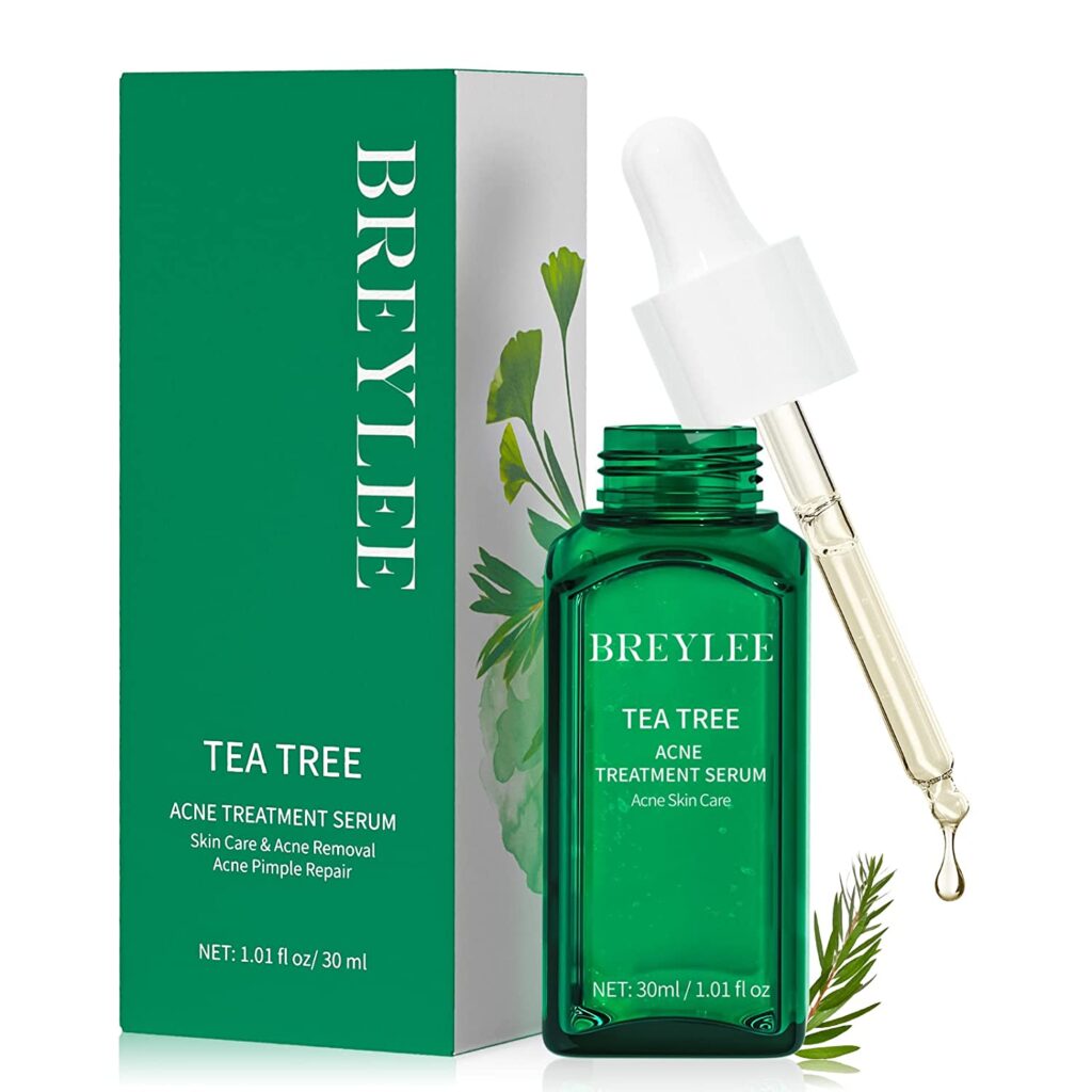 Tea Tree Oil Acne Serum, BREYLEE 2.0 Treatment Acne Prone Sensitive Skin Care Face Serum to Cystic Acne Scars, Redness Relief, Pimples Dark Spots Remove, Niacinamide Facial Moisturizer