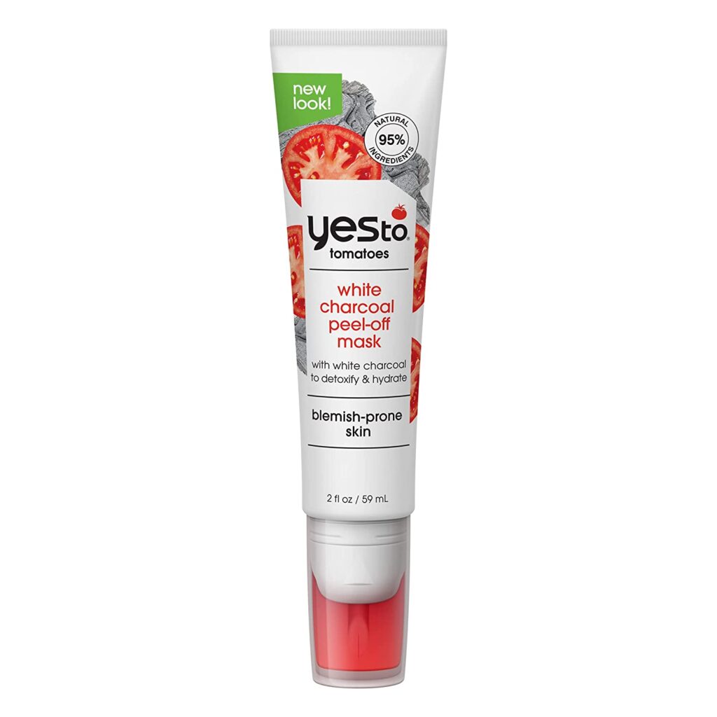 Yes To Tomatoes Clear Skin Detoxifying & Hydrating White Charcoal PeelOff Mask Dry & Sensitive Skin Detoxify & Hydrate Skin Vegan 95% Natural Ingredients