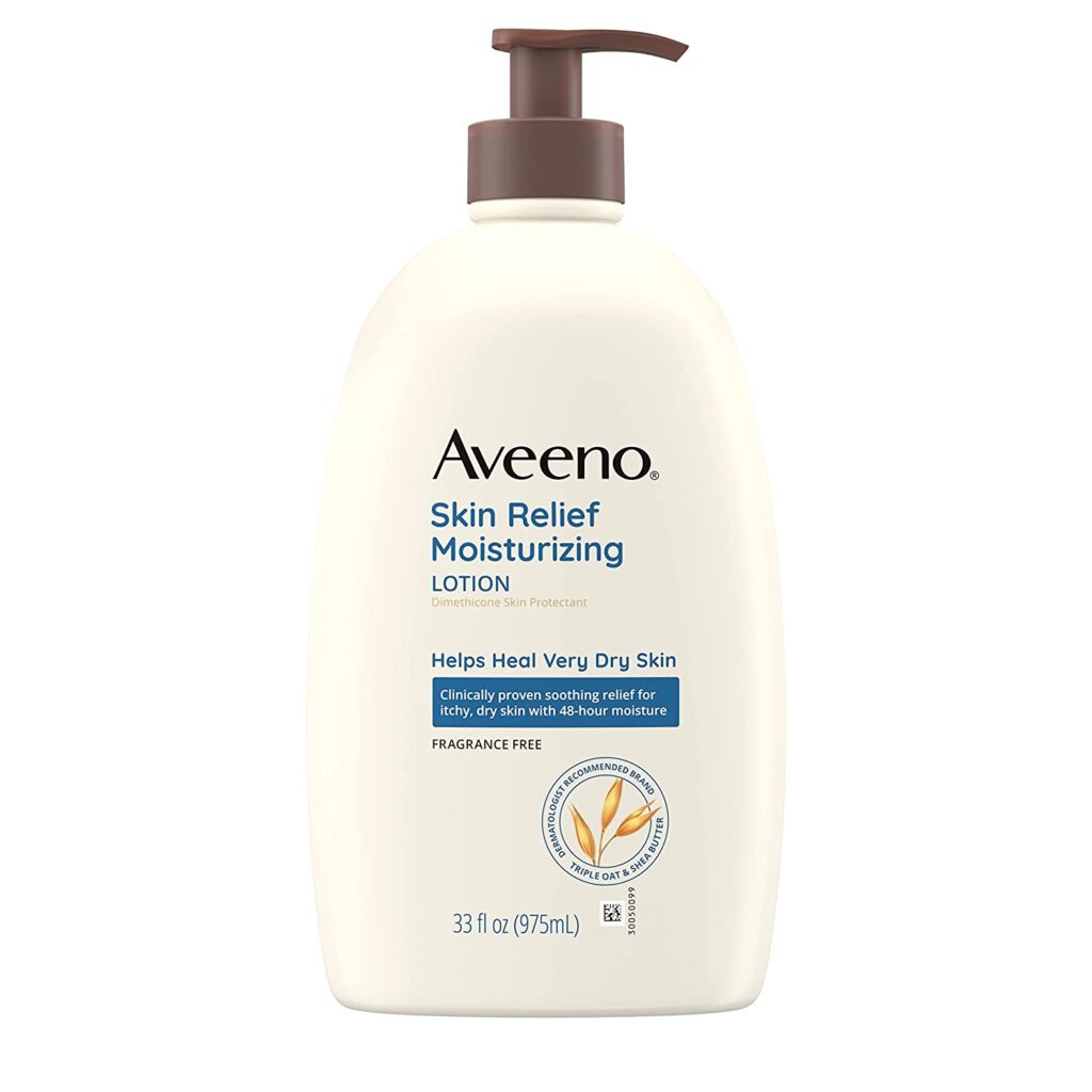 Aveeno Skin Relief Moisturizing Lotion for Very Dry Skin with Soothing Triple Oat & Shea Butter Formula, Dimethicone Skin Protectant Helps Heal Itchy, Dry Skin, Fragrance-Free, 