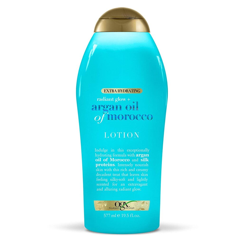 OGX Radiant Glow + Argan Oil of Morocco Extra Hydrating Body Lotion for Dry Skin, Nourishing Creamy Body & Hand Cream for Silky Soft Skin, Paraben-Free, Sulfated-Surfactants Free
