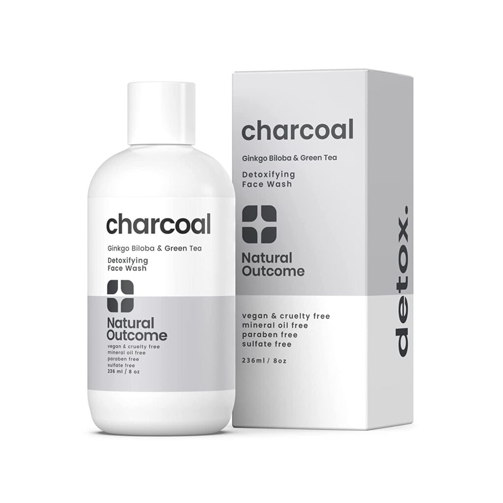 natural outcome Charcoal Face Wash | Daily Detoxifying Charcoal Cleanser for Acne | Deep Pore Cleanser Hydrates & Purifies Skin with Green Tea, Aloe Vera, & Ginkgo Biloba