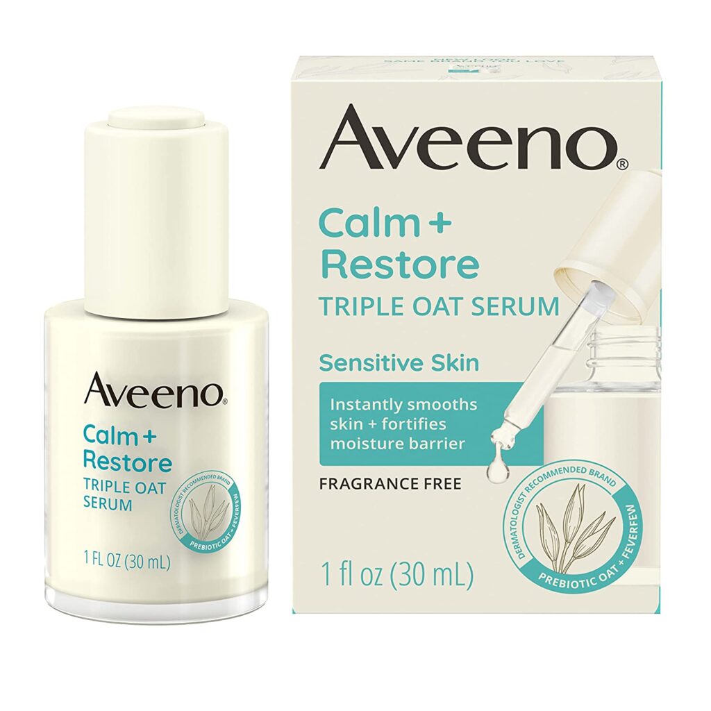 Aveeno Calm + Restore Triple Oat Hydrating Face Serum for Sensitive Skin, Gentle and Lightweight Facial Serum to Smooth and Fortify Skin, Hypoallergenic, Fragrance- and Paraben-Free